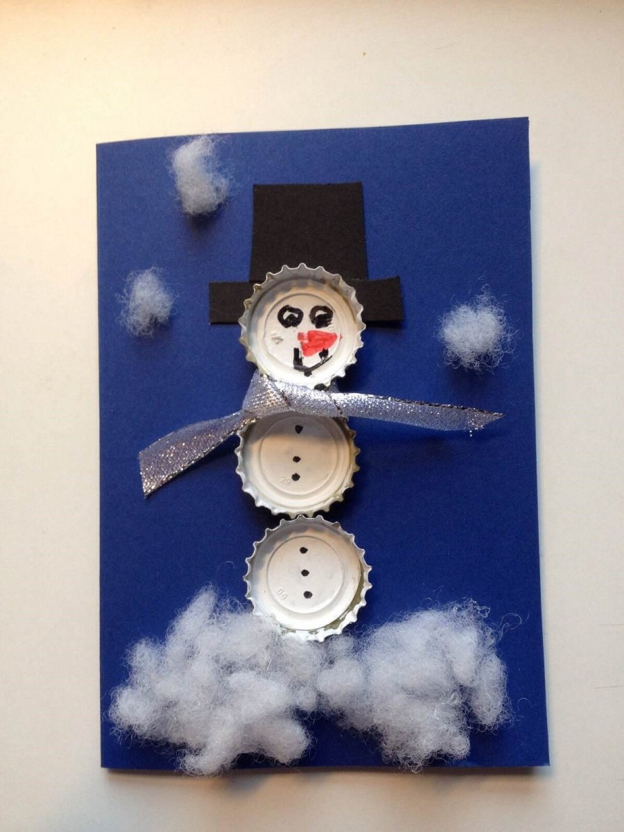 Karten selbst gebastelt: Schneemänner aus Kronkorken 2 schneemann1